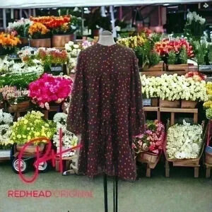 Zara XS Black Red Polka Dots Babydoll Dress- sweet on top- bad ass on bottom